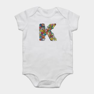 Alphabet Monster Doodle Letter K Monogram Baby Bodysuit